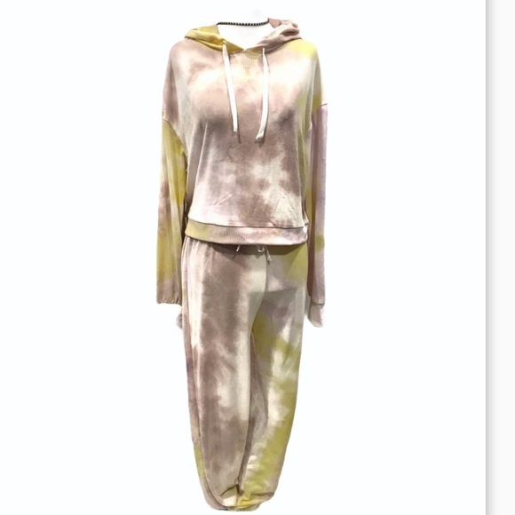 🔥Sale $48🔥Hoodie & Jogger-Lemon Tie Dye Set SZ L - Picture 1 of 9